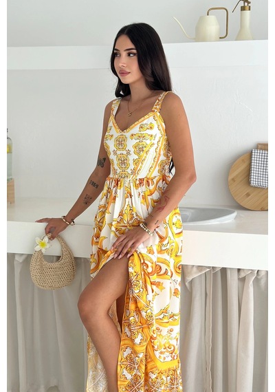 Asprin Fashion Krep Kumaş Elbise Sarı Sarı