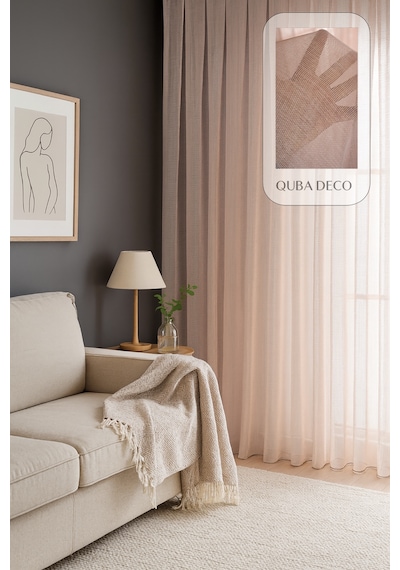 Natural Modern File Dokulu Keten Tül Perde Pileli Salon Oturma Odası Yatak Odası Çocuk Odası Pembe