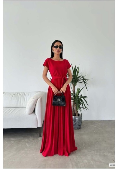 Store Kayık Yaka Elbise Kollu Kısa Maxi Kuşaklı Mor - 935902008 Mor