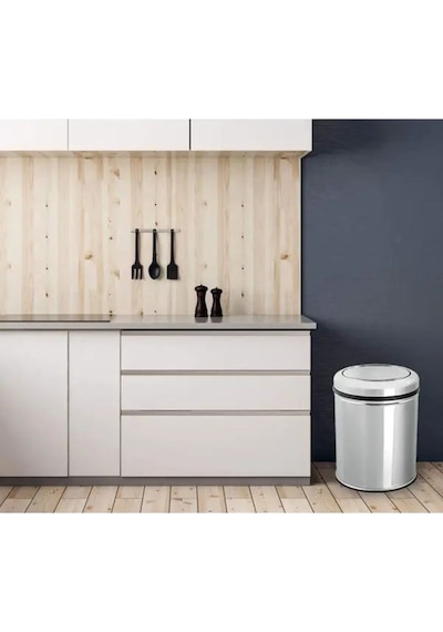 Döner Kapaklı Pratik Kapak Çöp Kovası 5 Lt Paslanmaz Banyo Tuvalet Balkon Teras Çöp Kovası Gri
