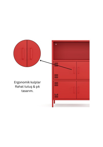 Pera Metal Çok Gözlü Dolap, 4 Kapaklı, Açık Raflı 80,50 X 40 X 109,50 Cm Ral 3020 Kırmızı Pera Metal Çok Gözlü Dolap, 4 Kapaklı, Açık Raflı 80,50 X 40 X 109,50 Cm Ral 3020 Kırmızı