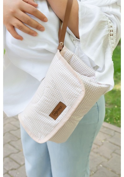 Bebek Çanta Alt Açma Minderi, Alt Değiştirme Pedi, Taşınabilir Bakım Çantası, Clutch Seri,kahverengi Ekru