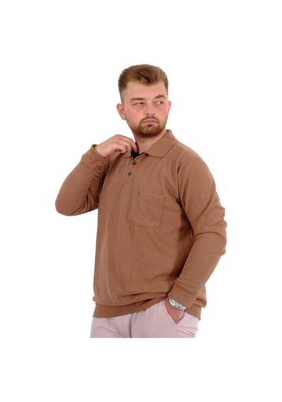 Mode Xl Büyük Beden Erkek Sweat Polo Selanik Basic 20441 Sütlü Kahve Sütlü Kahve
