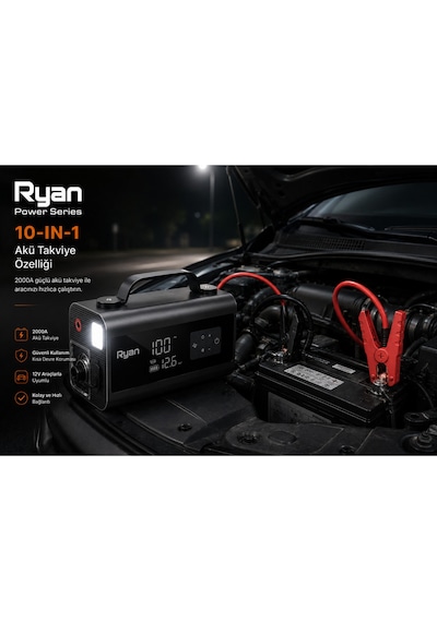 10in1 Akü Takviye Cihazı 2000a 150 Psı Dijital Lastik Şişirme Kompresörü Powerbank Led Fener Ry-p10