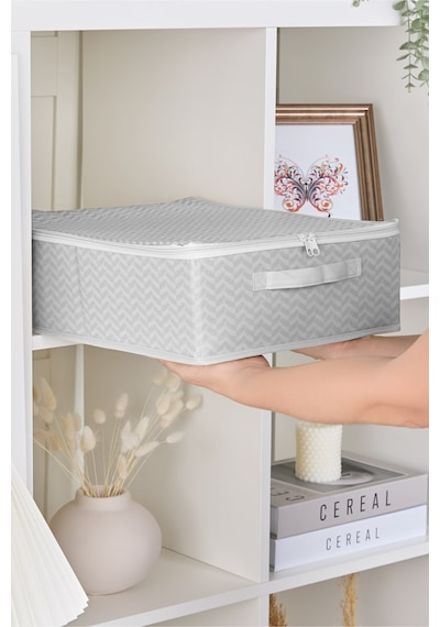 Serstil Küçük Boy Baza Altı Kutu Hurç Kapaklı Fermuarlı Yatak Altı Düzenleyici Saklama Kutusu - 30x38x12cm Küçük Gri Martı