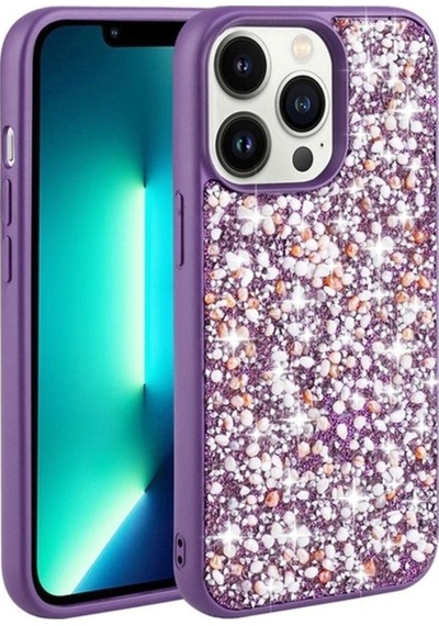 Apple Uyumlu iPhone 13 Pro Kılıf Parlak Taşlı Tasarım Zore Linea Kapak Derin Mor