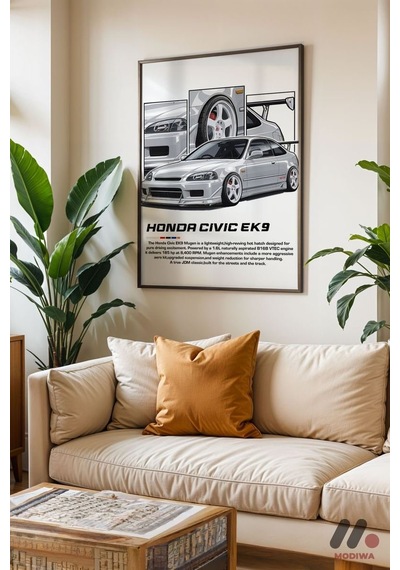 Honda Civic Ek9 Jdm Araba Posteri, Siyah Çerçeveli Duvar Tablosu - Oto Severlere Özel Hediye