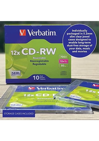 Cd-rw 700mb 4x-12x Yeniden Yazılabilir Boş Medya - İnce Mücevher Kılıflarında 10 Disk, Gümüş
