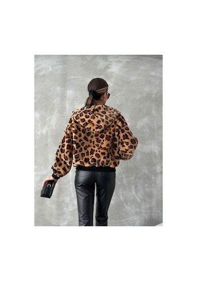 Verymoda Leopar Baskılı Peluş Mont F1650 Camel Leopar