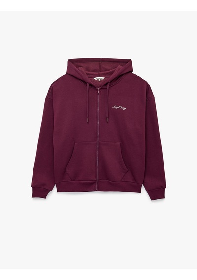 Koton Pullu Payetli Dansçı Sweatshirt Melek Kanat Detaylı Kapüşonlu Rahat Kalıp Fermuarlı Mürdüm 7wal10495ık Mor
