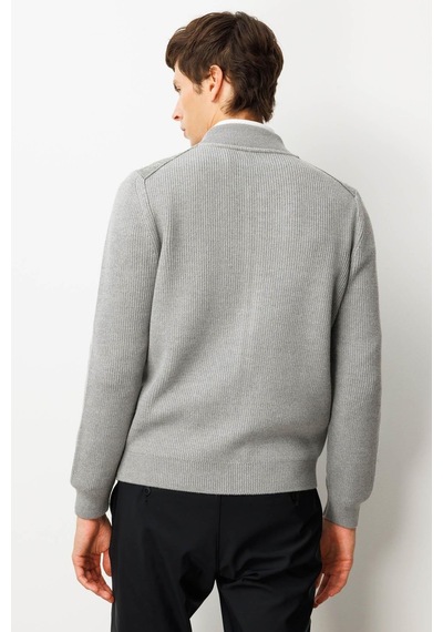 Jack & Jones Erkek Hakim Yaka Önü Keçe Triko Mont Desen Füme