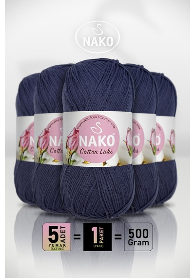 Cotton Lüks - 97574 Lacivert - 5'li Paket - 100gr/330m - Pamuklu Hırka Yelek Amigurumi İpi