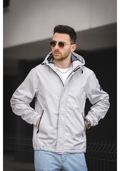 Oksit Hilti Ken Slim Fit Kapüşonlu Su İtici Mevsimlik Mont Gri