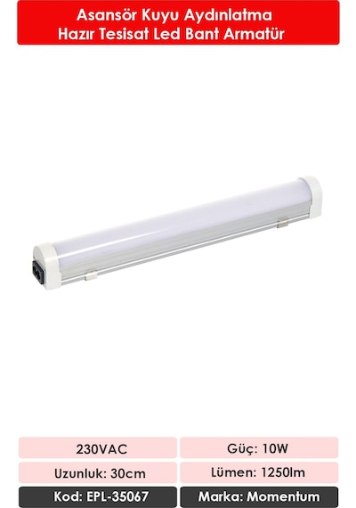 Momentum Lineer Led Armatür T10 7000k 230vac 9w 30cm Epl-35067 Beyaz