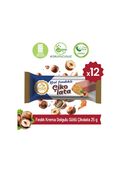 Fındık Krema Dolgulu Sütlü Çikolata 25 G x 12 Adet