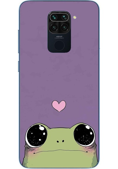 Redmi Note 9 Uyumlu Mor Kalpli Kurbağa Baskılı Silikon Kılıf Renkli