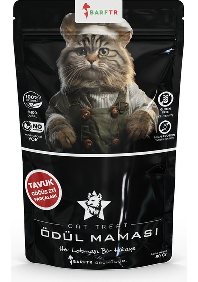 Barftr Tavuk Göğüs Eti Parçaları Atıştırmalık Kedi Ödül Maması 80 G
