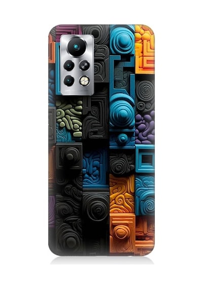 Infinix Note 11s Uyumlu Renkli Kareler Ve Spiraller Desenli Silikon Kılıf