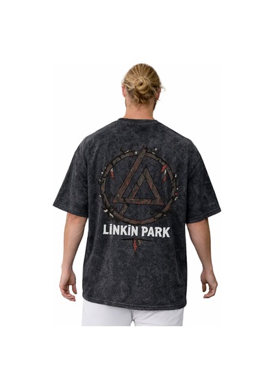 Sevbano Linkin Park Rock Metal Müzik Grubu Sırt Baskılı Unisex Oversize V Siyah