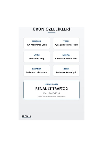 Renault Trafic 2 2010-2014 Uyumlu Krom Ön Panjur Çıtası 6 Parça Paslanmaz Çelik