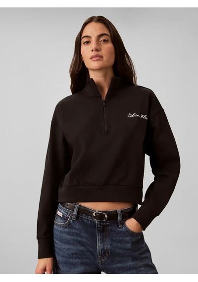 Calvin Klein Heavy Jersey 1/4 Zıp, Ub1 Siyah Kadın Sweatshirt