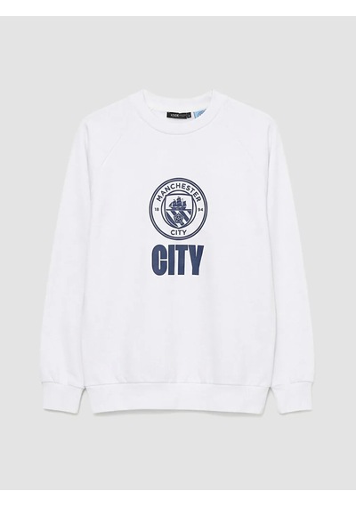 Lc Waikiki Beyaz Bisiklet Yaka Manchester City Baskılı Erkek Sweatshirt