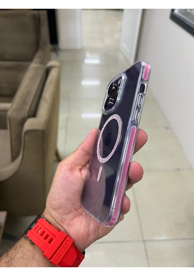 Apple Uyumlu iPhone 14 Pro Max Simli Magsafe'li Kaliteli Premium Kadın Telefon Kılıfı Pembe