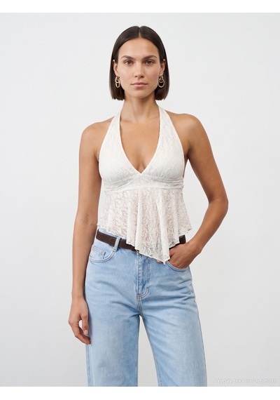 Dilvin 21228 Dantel Halter Yaka Top-ekru