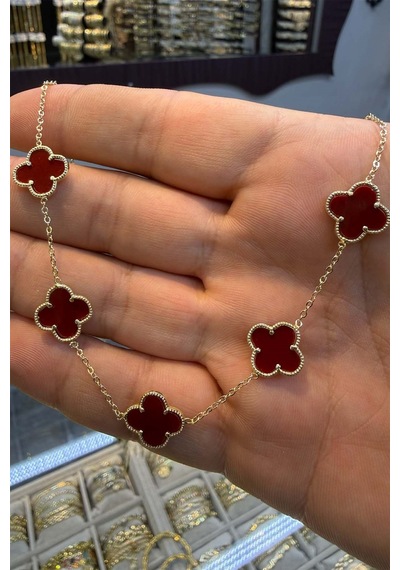 5 Li Bordo Yonca Kolye 45 Cm Altın