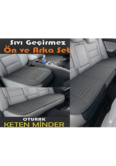 Terletmez Ortopedik Oto Koltuk Minderi Seti Keten Koltuk Kılıfı Ön&arka Set 3 Parça Füme