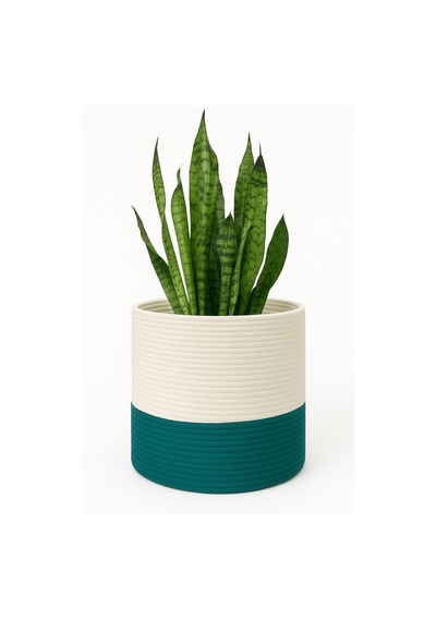 Mavaux Dekoratif Jüt Saplı Hasır Sepet Saksı 20cm X 20 Cm, Jüt Bej Saksılık, Dekoratif Saksı Ve Havluluk Petrol Mavi