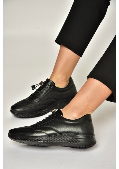 Fox Shoes Y999255803 Siyah Hakiki Deri Kadın Spor Ayakkabı Sneakers Siyah
