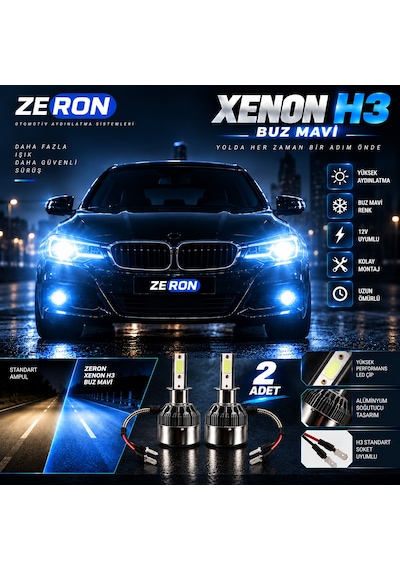 Xenon H3 Buz Mavi Led Far Ampulü 12v 2 Adet Yüksek Aydınlatma Kolay Montaj