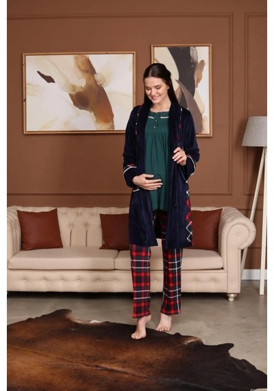 Birolgaye Bone Club 5710 Kadife Hamile Lohusa 3 Lü Pijama Sabahlık Tk 001