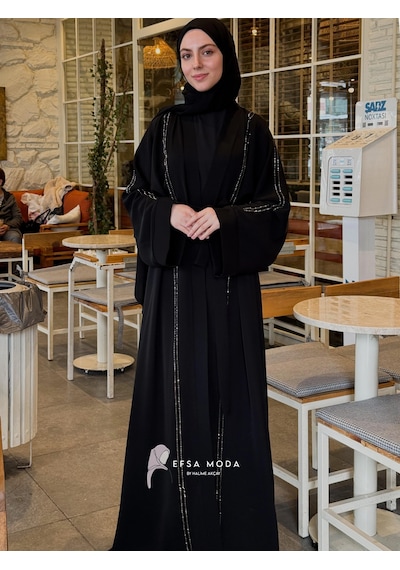 Nazzain Işıltı Şerit Abaya Çok Renkli