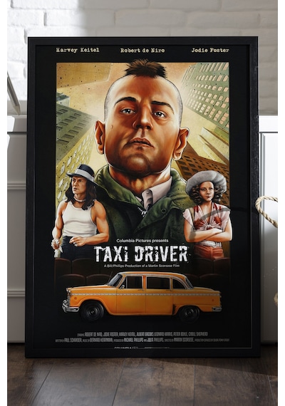 Taxi Driver Siyah Ahşap Çerçeveli Poster, Dekoratif Film Duvar Tablosu