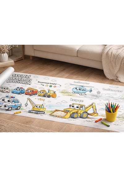 Sevimli Araçlar Boyama Rulosu 4 Metre Uzunluk 45 Cm Genişlik Dev Boyama Kağıdı Çocuklar Için Aktivite Rulosu