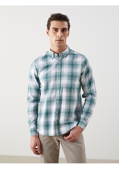 Lcwaıkıkı Classic Yeşil Regular Fit Uzun Kollu Ekose Gabardin Erkek Gömlek