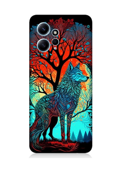 Xiaomi Redmi Note 12 Uyumlu Silikon Kılıf Tribal Vitray Kurt Ve Ağaç