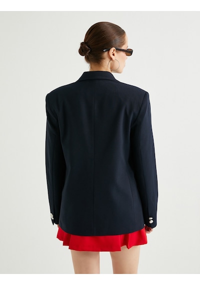 Koton Blazer Ceket Kapaklı Cepli Düğmeli Standart Kesim Lacivert 4sak50094pw Lacivert