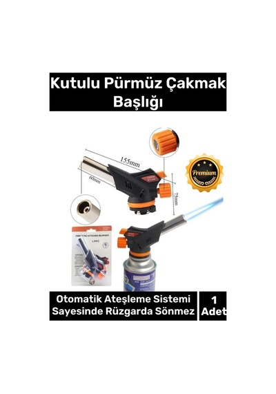 1300 Derece Isı Sağlayan Her Marka Gaz Kartuş Uyumlu Otomatik Ateşleyici Portatif Pürmüz Başlığı Çok Renkli