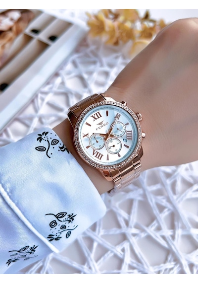 Ferro Rose Gold Renk İç Fonksiyonları Aktif 3 Atm Çelik Kordon Kadın Kol Saati Bfm41107awt-c