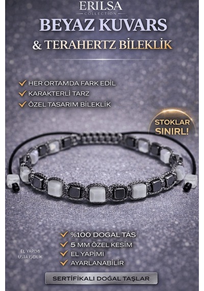 Sertifikalı Beyaz Kuvars Bileklik - 5 Mm Küp Kesim Terahertz Doğal Taş Ayarlanabilir Minimal Şık Çok Renkli