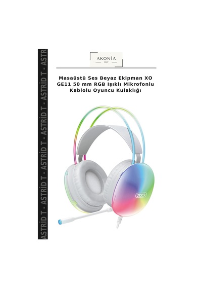 Masaüstü Ses Beyaz Ekipman Xo Ge11 50 Mm Rgb Işıklı Mikrofonlu Kablolu Oyuncu Kulaklığı