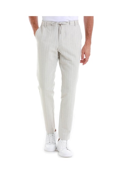 Hatemoğlu Bej Regular Fit Çizgili Yandan Cepli Keten Pantolon 29181324c001 25 Bej