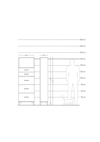 Arges Dolap Tek Raflı 5 Çekmeceli 88x30x182 Çam-aytaşı Atlas Çam