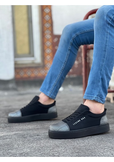 BA0104 Bağcıklı Siyah Ekose Süet Siyah Taban Spor Klasik Erkek Ayakkabı