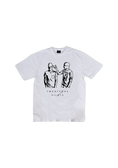 Stoned&Fame Twenty One Pilots Baskılı Unisex %100 Pamuk Beyaz T-shirt Beyaz