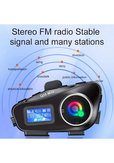 Q58 Max İntercom Kask Kulaklık Ekranlı Model Fm Radyo Özellikli