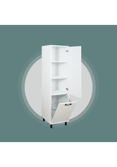 Çamaşır Sepetli Banyo Dolabı Beyaz